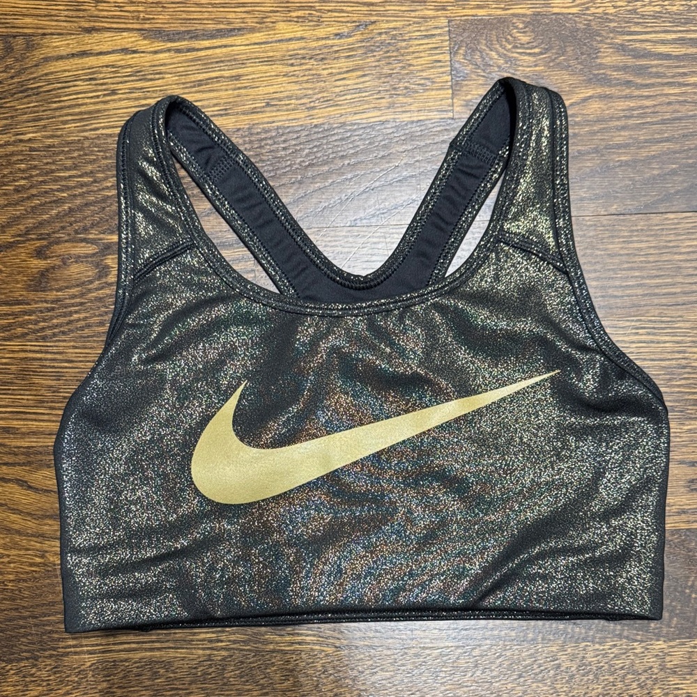 Nike Sports Bra in Black/Gold, Size: S